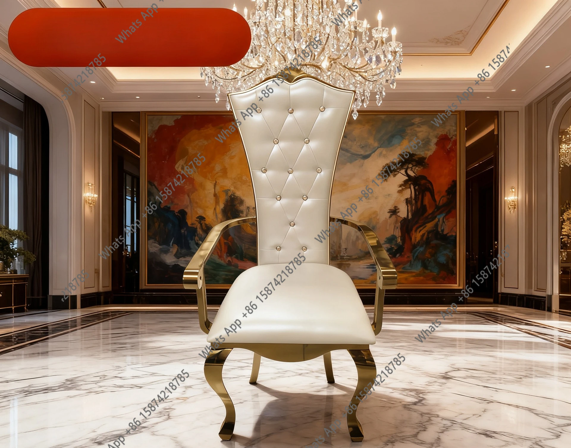 Premium Villa Clubhouse Chair Wedding Stainless Steel Groom & Bride High Back Chair Custom Double Armrests