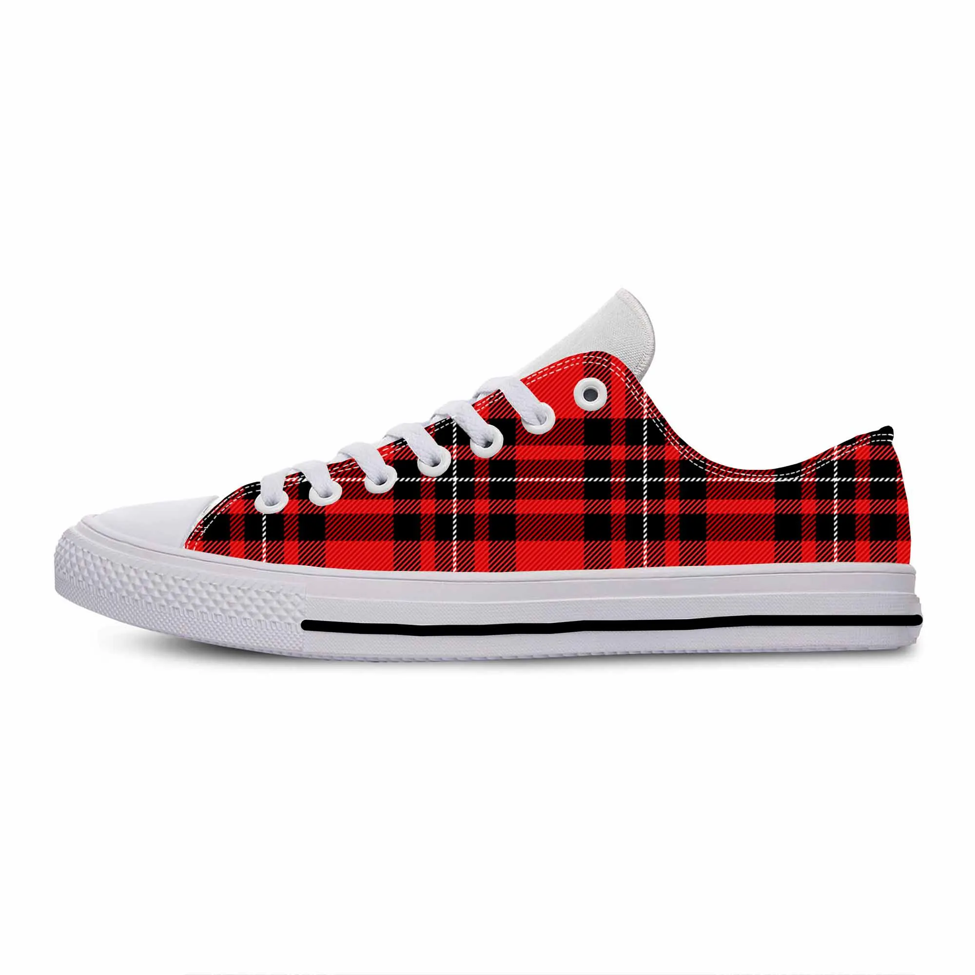 Red Scottish Stewart Clan Tartan Plaid Royal Funny Casual Cloth Shoes Low Top Comfortable Breathable 3D Print Men Women Sneakers