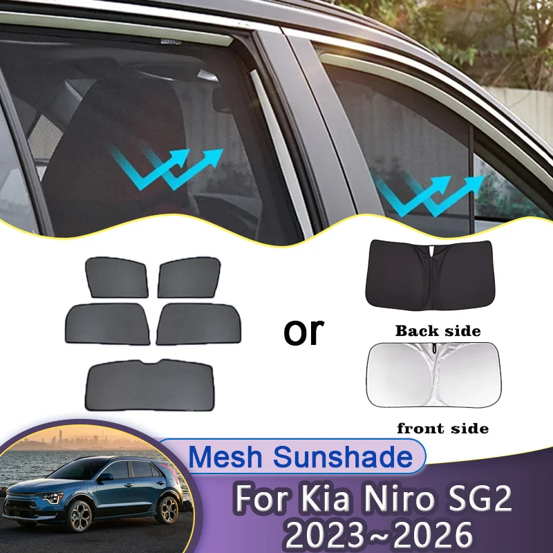 

For Kia Niro SG2 2023~2026 2024 2025 Car Mesh Sunshade Sunscreen Magnetic Window Visor Privacy Curtains Shade Cover Accessories