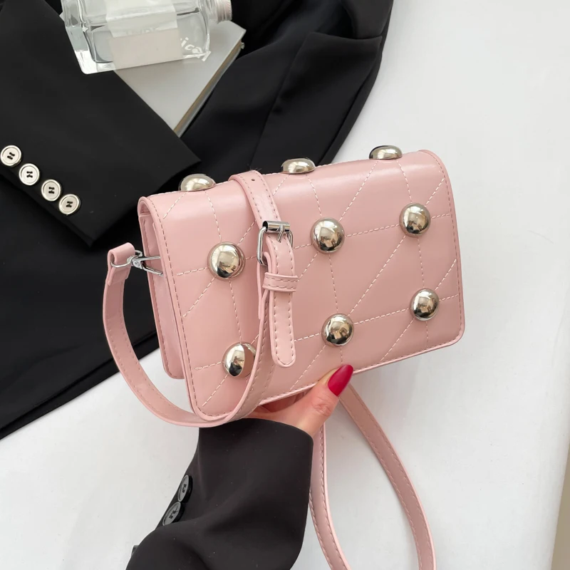 

2025 New Summer Mini Crossbody Phone Bag Lady Flap Pu Leather Messenger Bag Vintage Studded Rivet Shoulder Handbag Purse