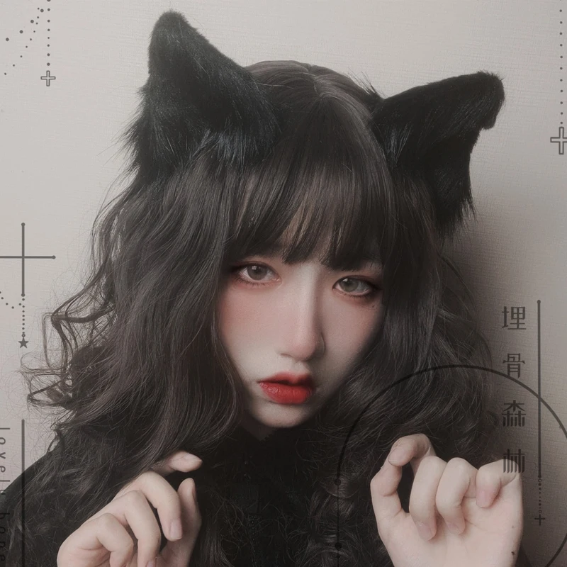 Kocie uszy Anime Lolita akcesoria do włosów uszy Cosplay Kawaii peruka gotyckie nakrycie głowy lolita akcesoria opaska z uszami kota