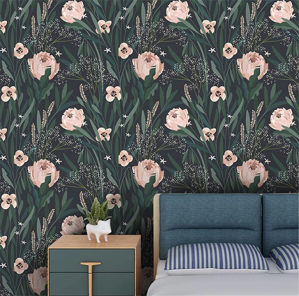 Custom Green Plants & Flowers Wall Murals - Living Room Seamless Background Wallpaper Eco-Friendly Plant-Themed Decor