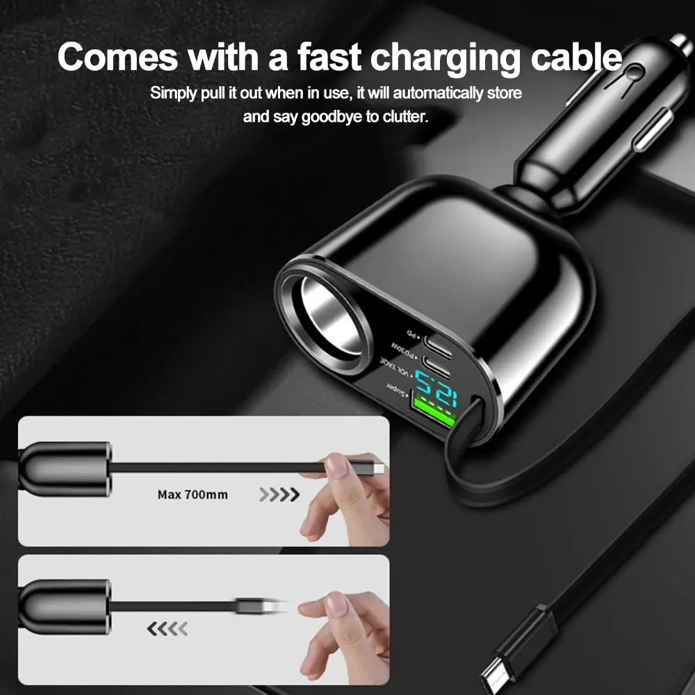 66 W PD 30 W 5 Ports Auto Ladegerät Super Schnelle Lade PD Typ C Auto Zigarre leichter Buchse Für iPhone Huawei Sumsung Xiaomi – Detail 6