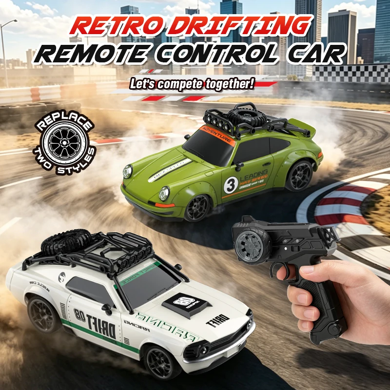 1/18 Scale Rc Drifting Car 15km/h Retro Remote Control Racing Car with Lights 4wd Speed Adjustment Vehicles Children Boys Gift