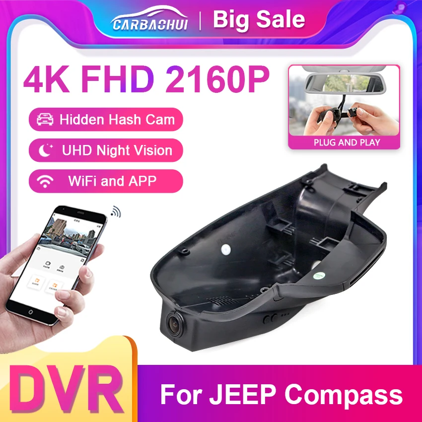 

4K HD 2160P New Plug and Play Car DVR Video Recorder WiFi Dash Cam Dual lens Camera for Jeep COMPASS 2018-2022 With APP Control