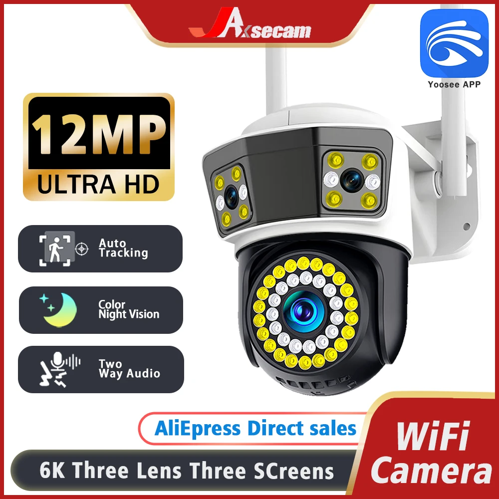 6K12MP HD YOOSEE Outdoor WiFi Three Screens PTZ IP Camera Auto Tracking CCTV Security Protection Video Surveillance Camera