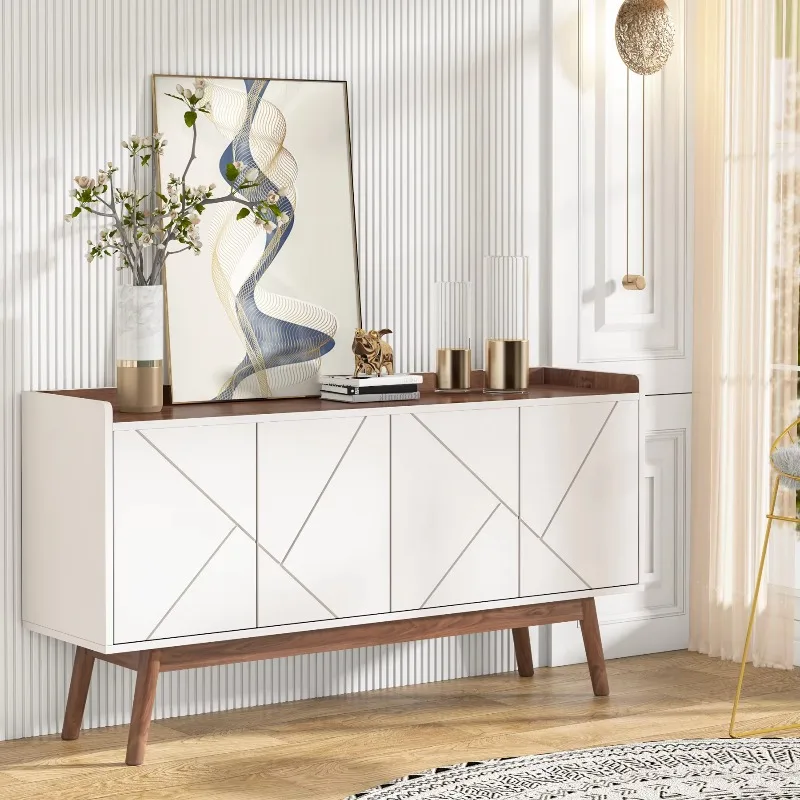 

Tribal 55 Inch Modern Accent Minimalist Wooden Sideboard Living Room White