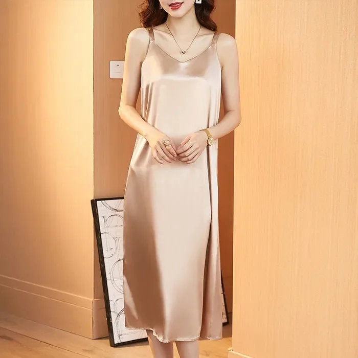 2021 New French Vinegar Satin Tank Dress Women's Medium-length Spring Summer Underlay Skirt Dresses Summer Fashion