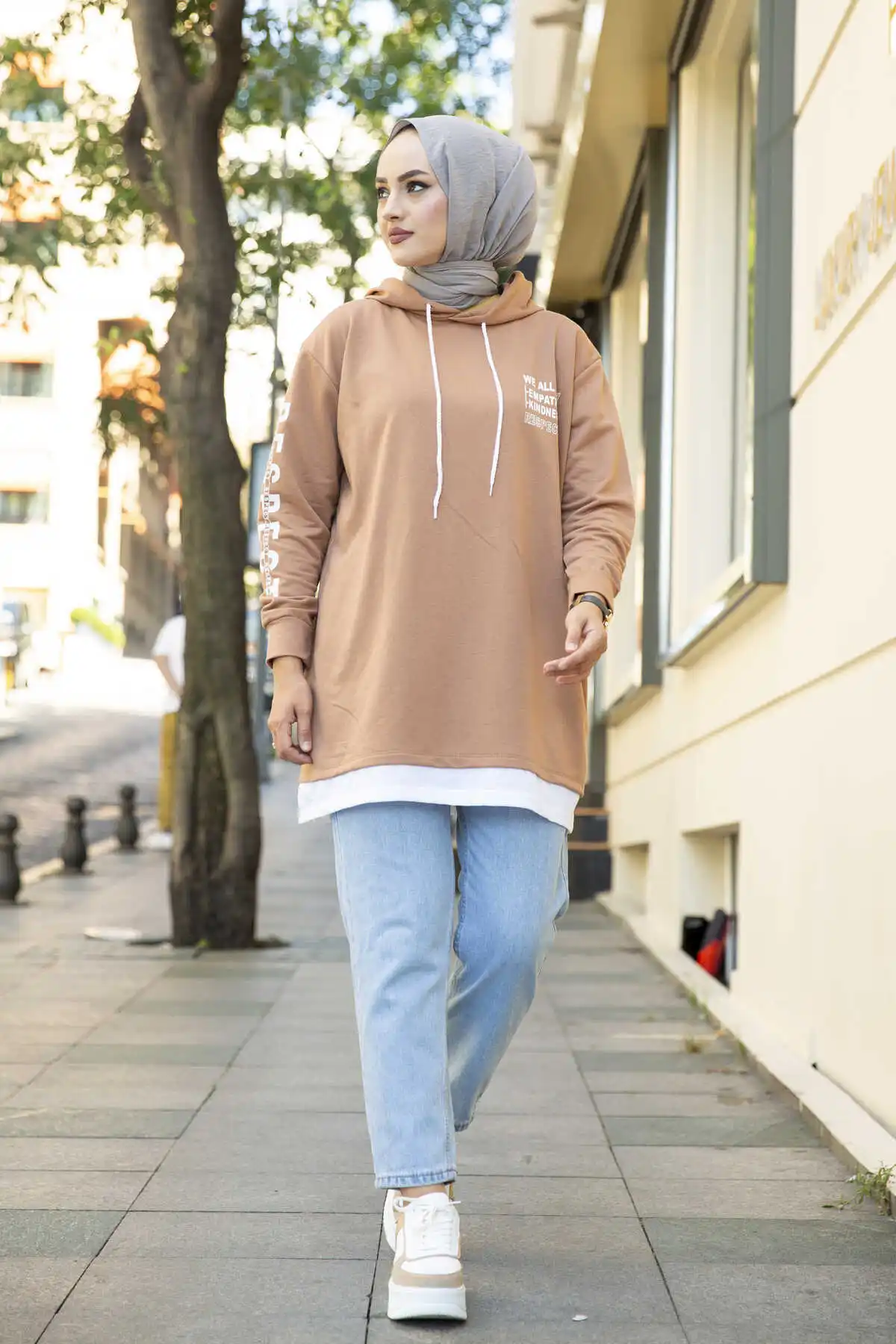 Hooded Sportswear Tunic Camel