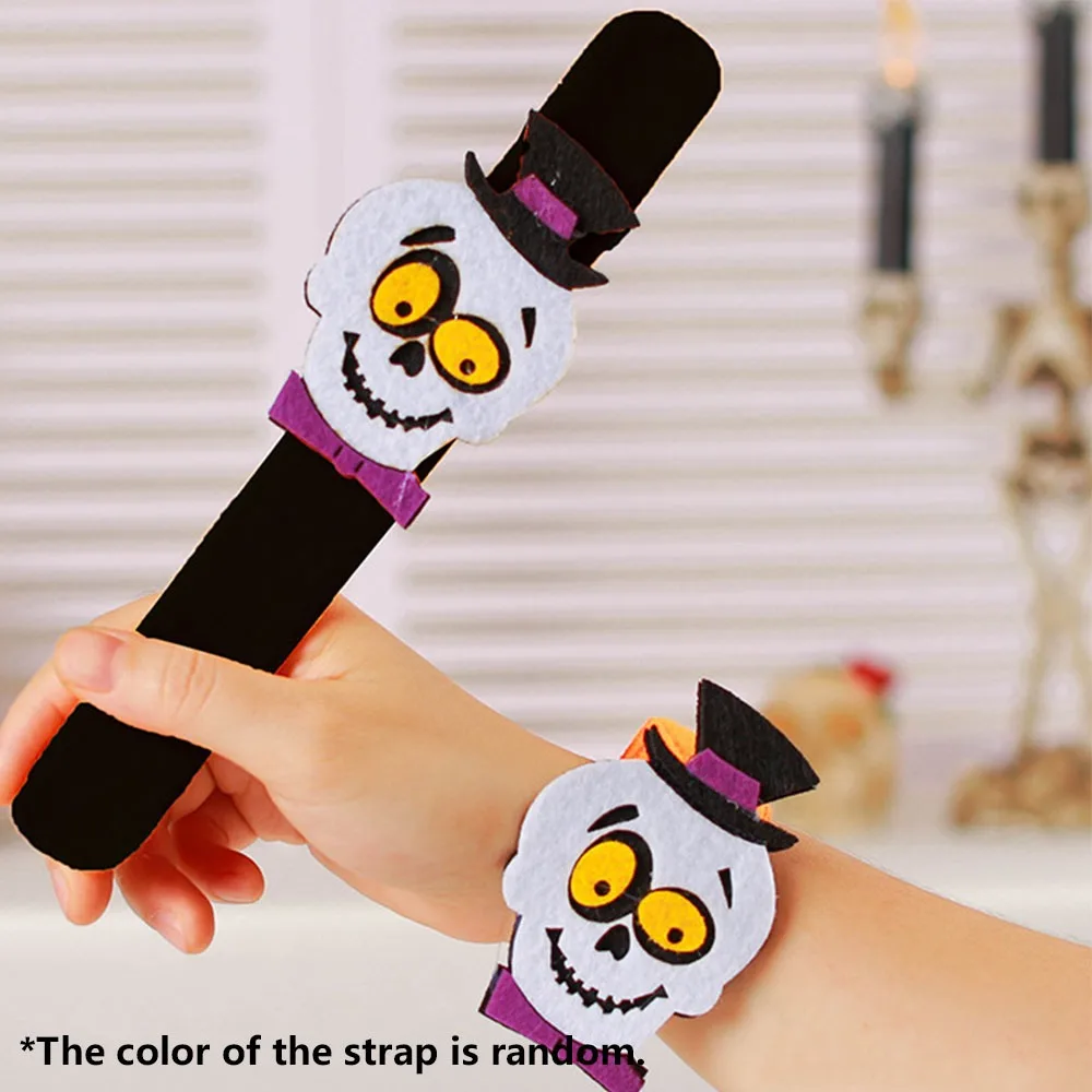 

Pumpkin Halloween Slap Bracelets Spider Witch Hat Pop Circle Wristband Felt Wool Cartoon Design Hands Clap Circle