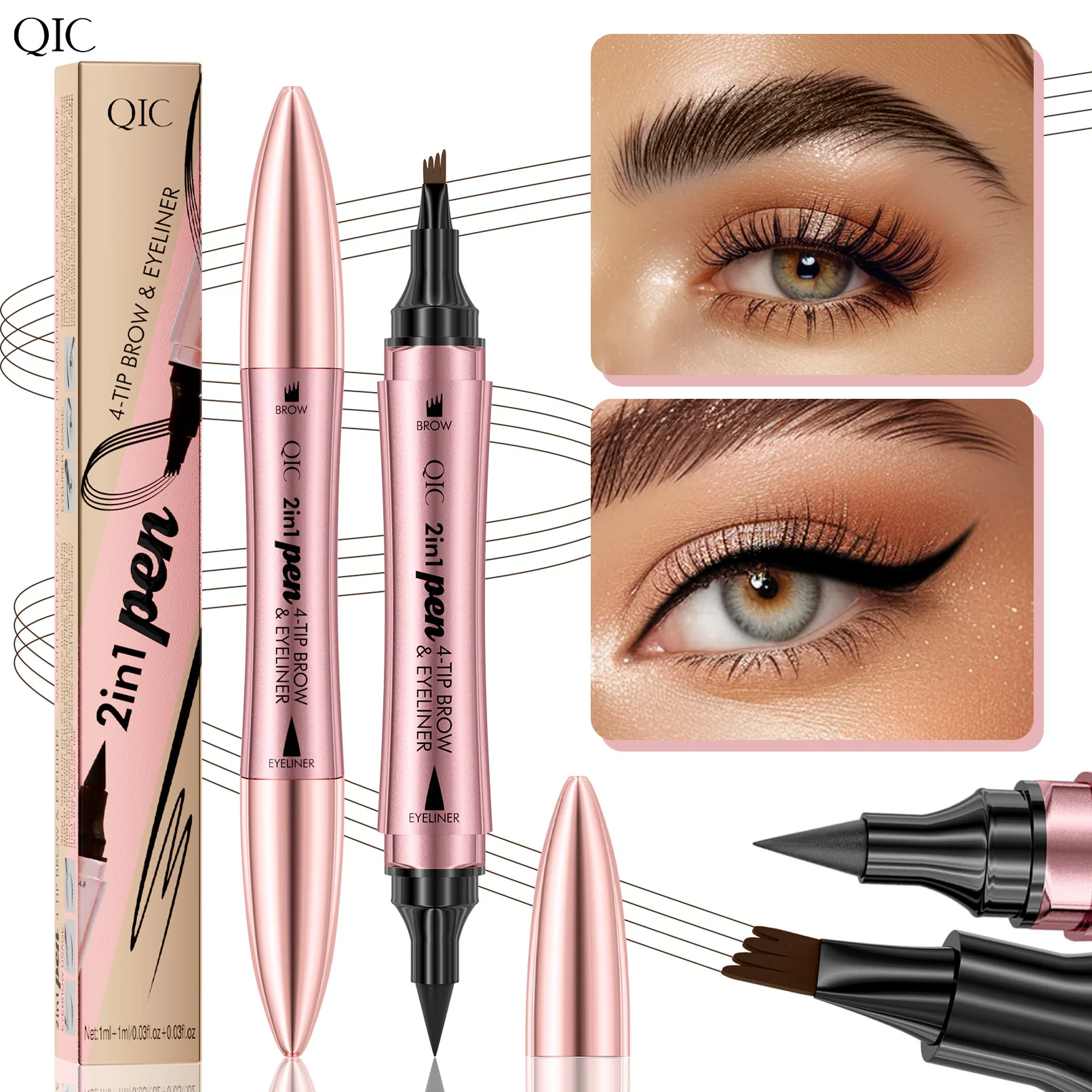 4 Colors 1pc Eyebrow Pen Waterproof 4 Split Tip Eyebrows Pen Eyebrow Tattoo Pen Waterproof Liquid Black Eyebrow Makeup Pencil