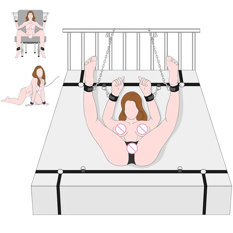 16PCS Bdsm Bondage Set Bed Restraint Handcuffs And Footcuffs Spank Toys Fetish Handcuffs Collar Erotic Sex Toys For Women Couple