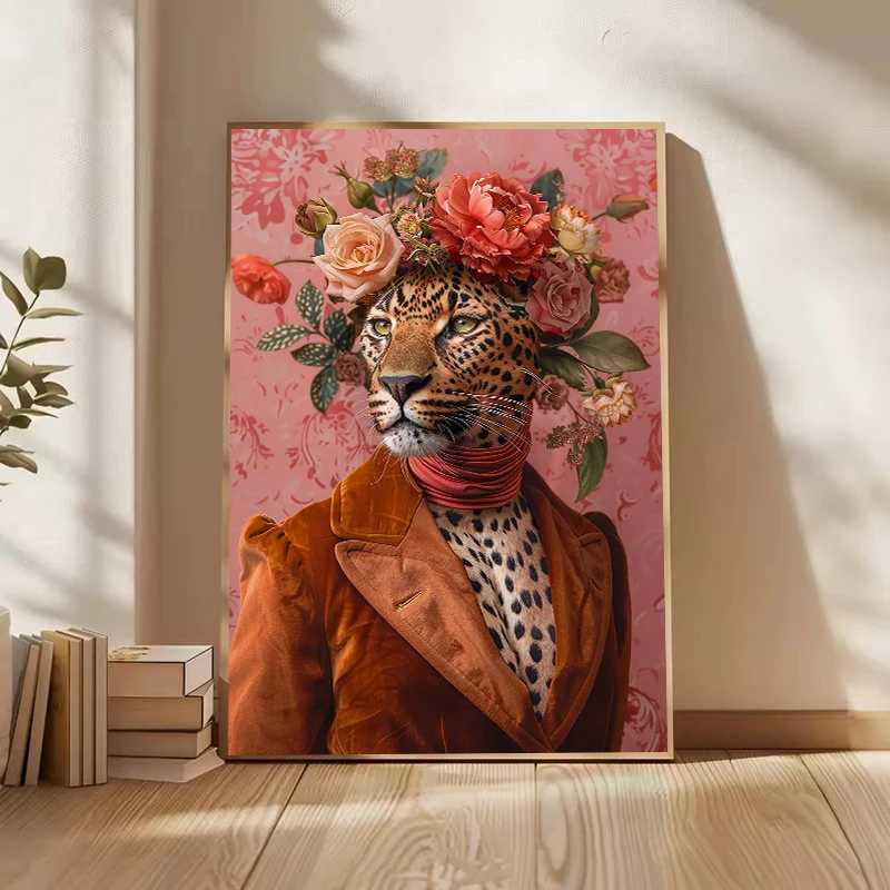 2026 new Vintage Floral Animal Head Aristocratic Portrait Leopard Duck Posters Prints Canvas Printing Wall Art Picture Living Ro view 2