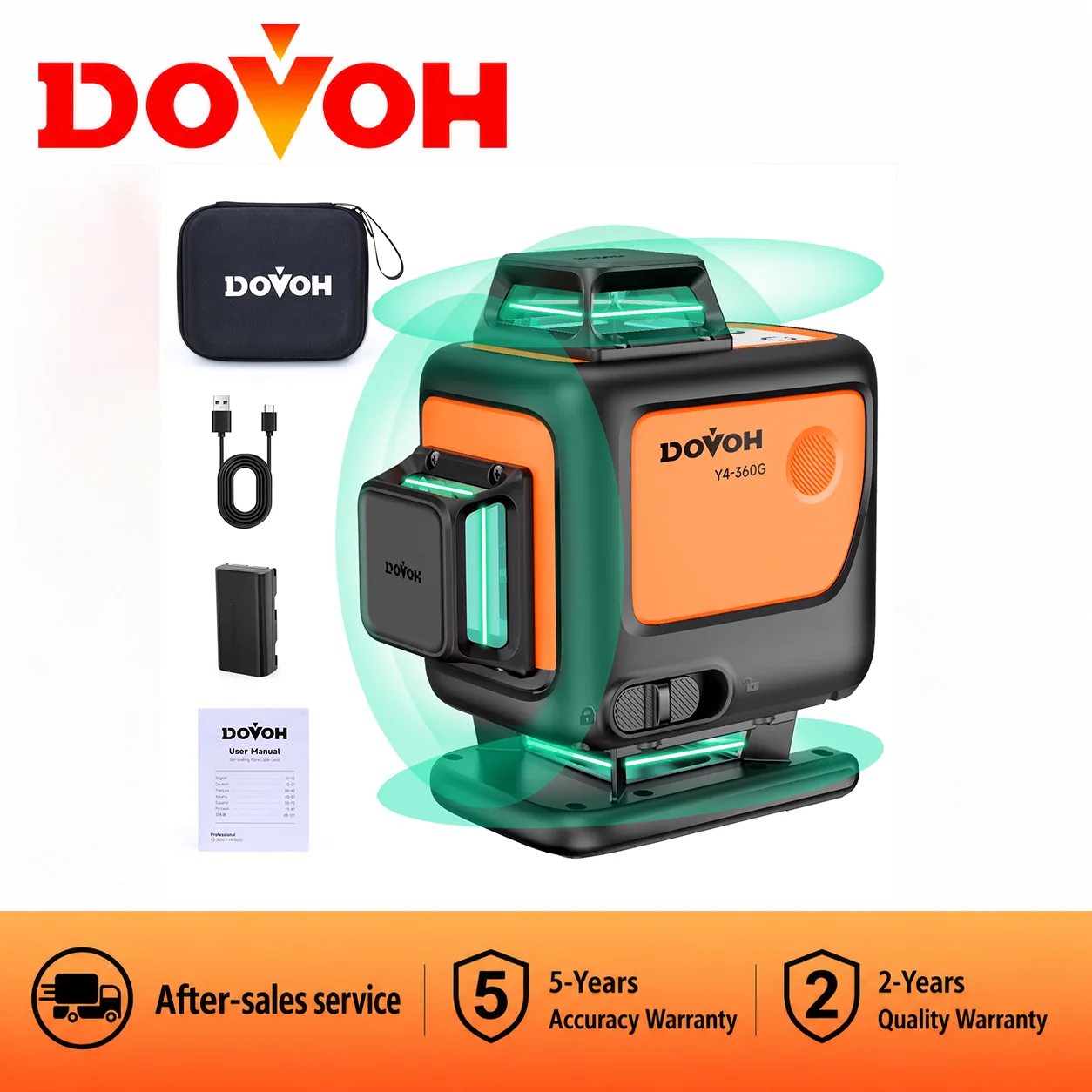 DOVOH 4x360° Laser Level 360 Self Leveling, 16 Line Laser Leveler for Construction Floor Tiling and Ceiling Rechargeable,Y4-360G