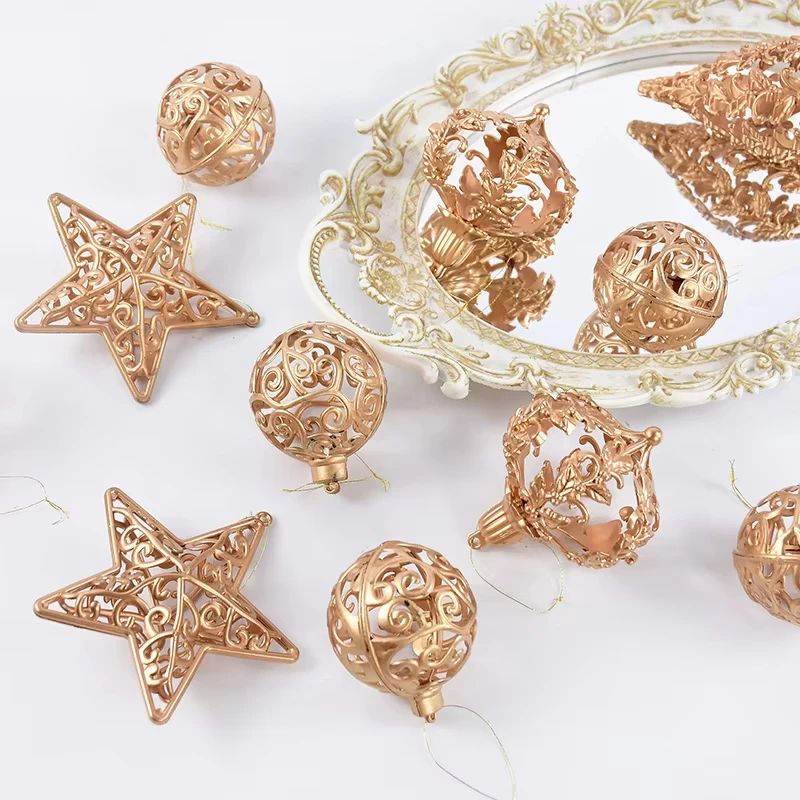 4/8PCS Christmas Ball Ornaments Gold Hollow Star Pendant Christmas Tree Hanging Decoration for Home Hollowed out 3D Star Pendant