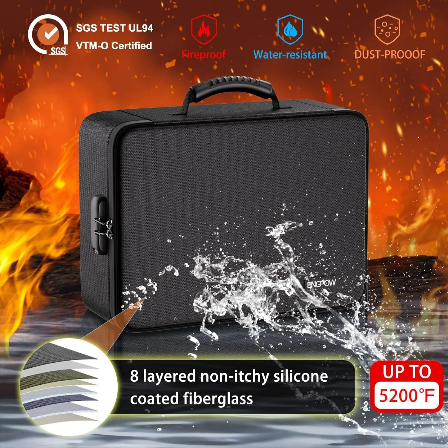 Large Capacity Fireproof Waterproof Safety Series Certificate Bag Business Organ Fireproof Document Bag 2026