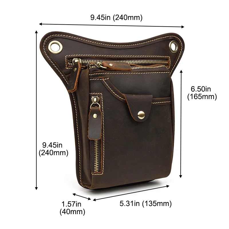 Men Drop Leg Bag Crazy Horse Leather Waist Fanny Pack for Phone High Quality Motorcycle Riding Shoulder CrossBody Casual Belt Ba