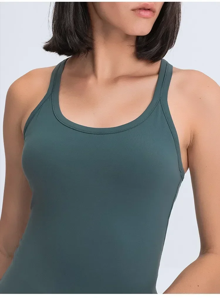 Lemon-Camiseta sin mangas con espalda cruzada para mujer, Sujetador deportivo incorporado, camisetas de entrenamiento sin mangas acolchadas, sensación desnuda, Fitness, correr, gimnasio