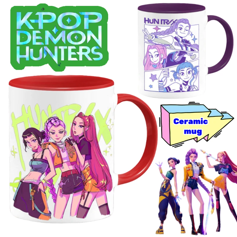

Новая анимационная двухмерная керамическая кружка KPop Demon Hunters Rumi Zoey Mira для пар, домашний офис, послеобеденный чай, кофейная чашка