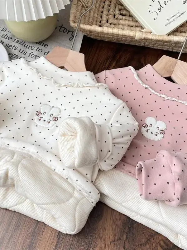 

Thiened Cotton Winter Clothes for Girls 2025 New Sle Children's Korean Faion Polka Dot Base irt Trendy Top