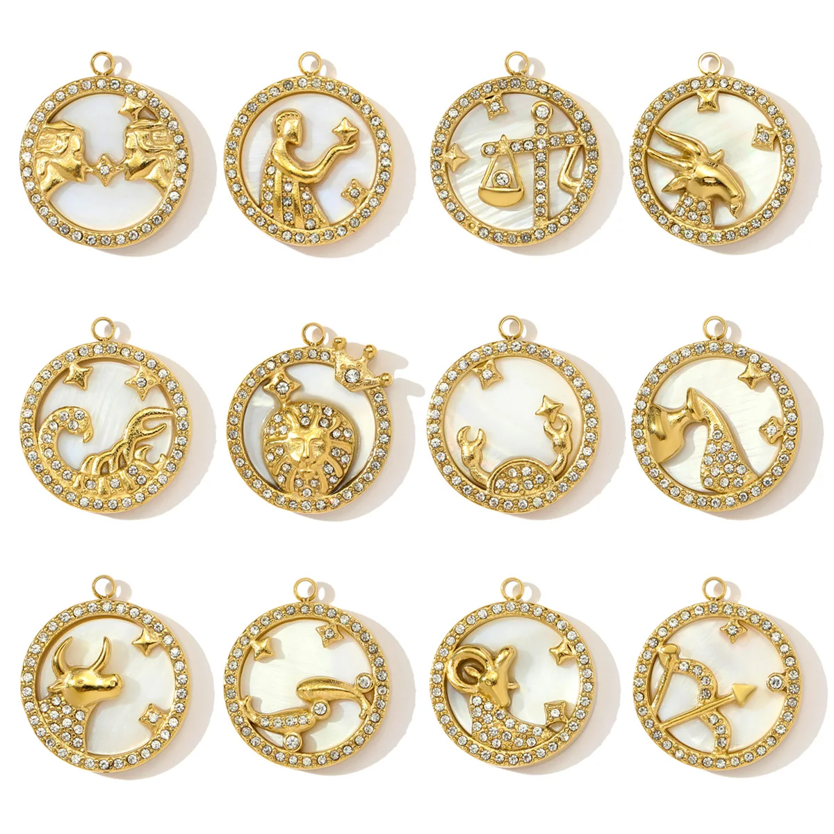 3pcs/Lot Wholesale French Taurus Aries Virgo DIY Charm Zodiac Stainless Steel Necklace Pendant Shell Women Star Signs Jewelry