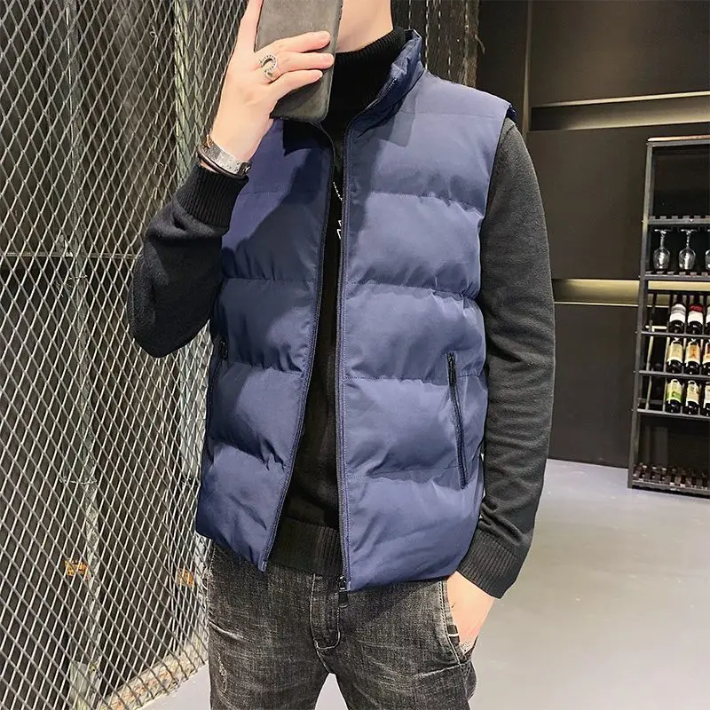 

Heavyweight Warmth Men's Cotton Vest for Autumn Winter Zip Up Stand Collar Design, Slimming All Purpose Jacket​