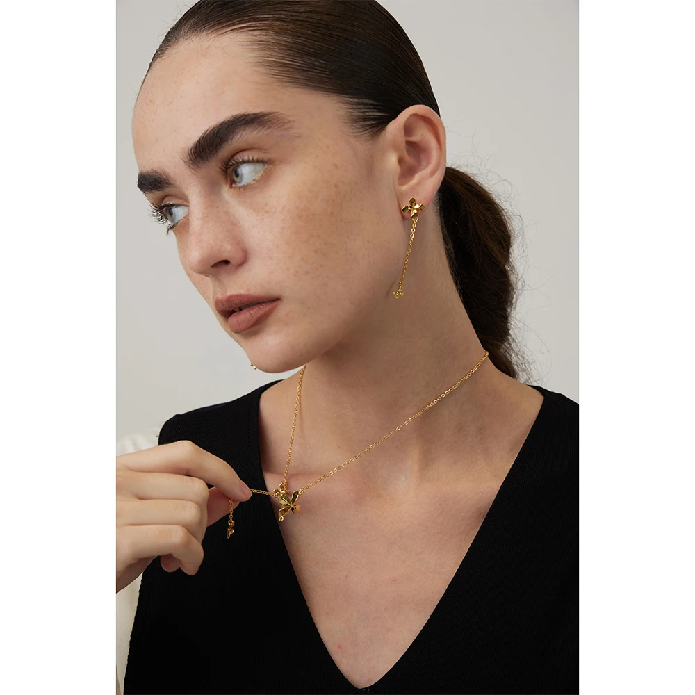 ENFASHION Pendientes Four Leaf Luck Drop Earrings For Women  Gold Color  Earings Engagement Fashion Jewelry Dropshipping E221481