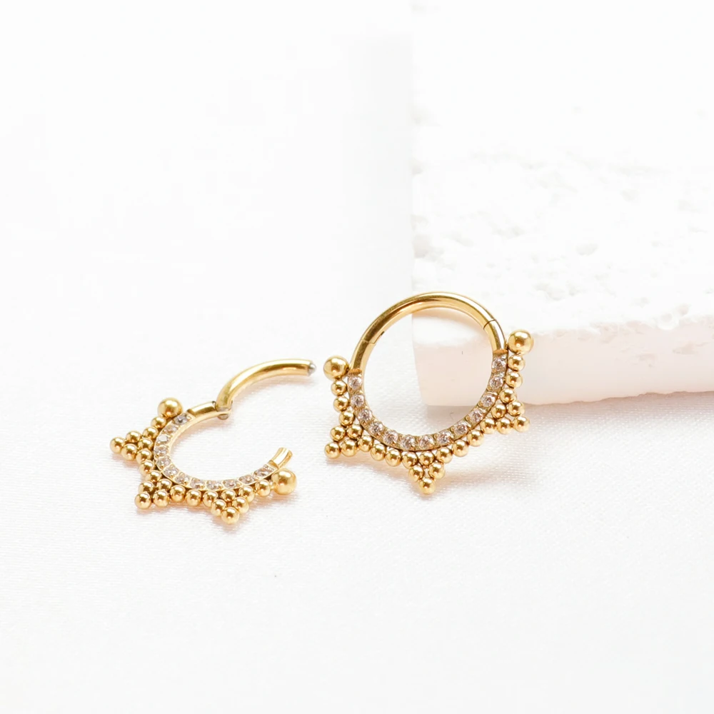 5/10/50 قطعة G23 التيتانيوم متمحور حبة الأطواق الفرس الأنف الدائري مع تشيكوسلوفاكيا حجر الأذن الغضروف الزنمة اللولب أقراط مجوهرات للجسم