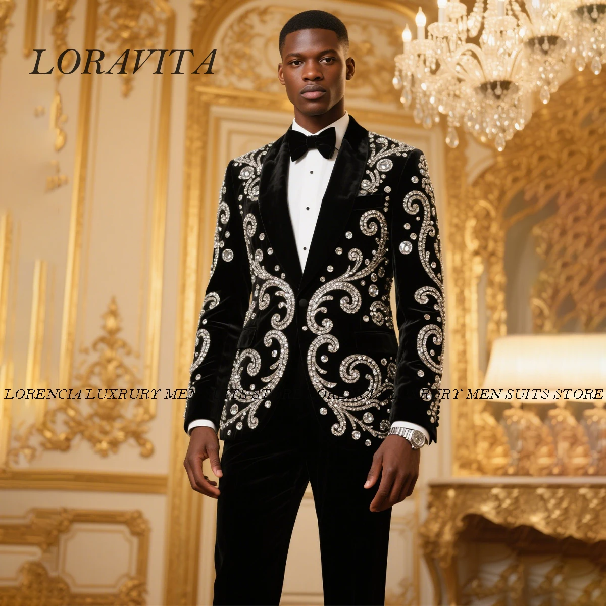 

Customized Glitter Metal Embellished Men Suits 2 Pieces Sets Party Prom Blazer Costume Homme Weddinmg Slim Fit Groom Tuxedos