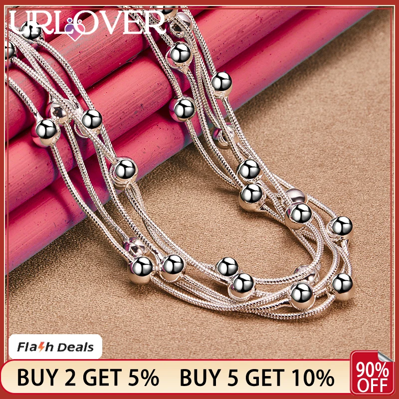 URLOVER 925 Sterling Silver Many Smooth Beads Necklace For Women Fashion Snake Chain Birthday Gift Wedding Charm Fine Jewelry