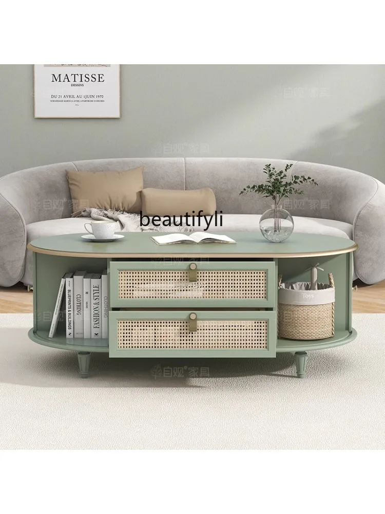 Natural Rattan Tea Table Living Room Oval Tea Table Japanese Simple Rolling Door Low Table B & B Inn Furniture furniture