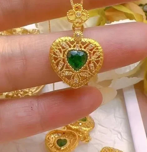 

18k gold jewelry heart shape pendants gift for women full zircon tourmaline pendant