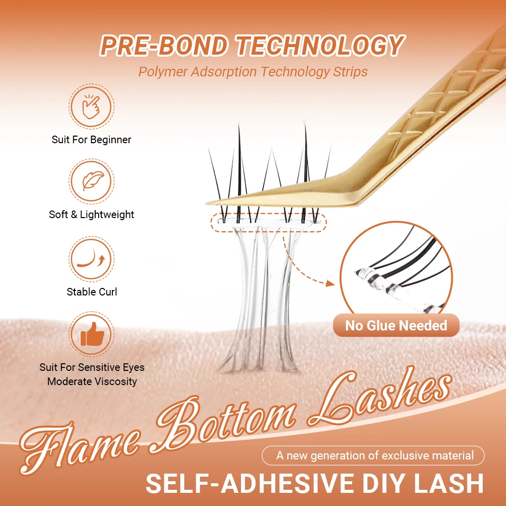 Lashtalk 1Box Flame Style Self Adhesive DIY Eyelash Bottom Lower Lash 72 Clusters No Glue Remover One-Step Press On Pre-Glued