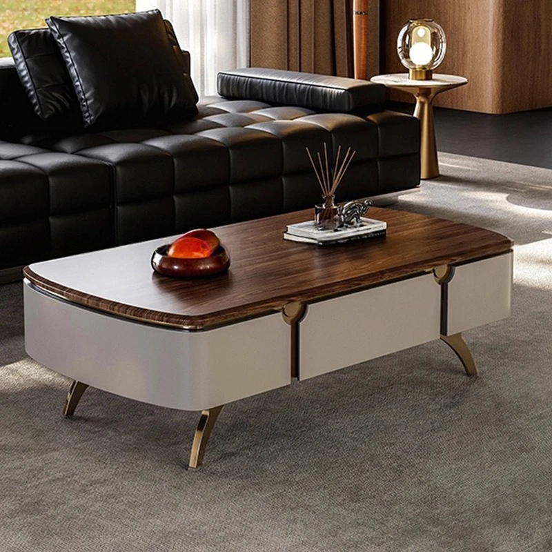 Mobile TV italiano di lusso leggero, combinazione di tavolini da caffè, armadietto in pietra naturale di lusso per la casa del soggiorno della villa, T in legno massello