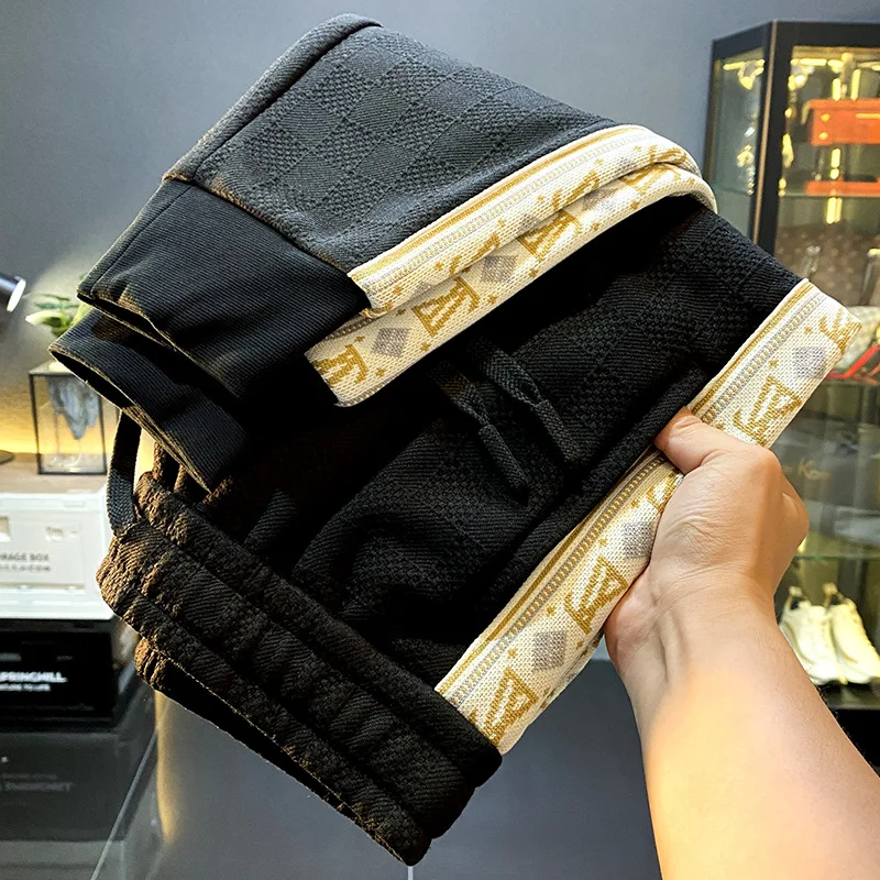 Light Luxury Casual Pants Men's Autumn and Winter Fashion High-End Embroidery Casual Loose Tappered Knitted Printed Sports Pants