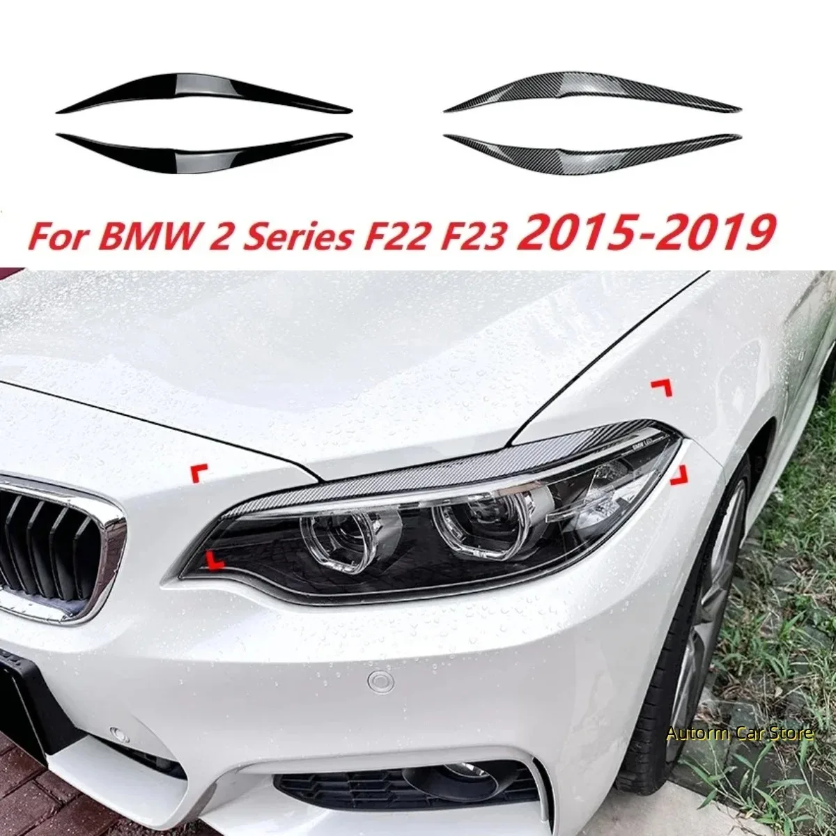 

Pair Headlight Eyebrow Eyelid Cover stickers Glossy Black/Carbon Fiber Look For BMW 2 Series F22 F23 2015 2016 2017 2018 2019
