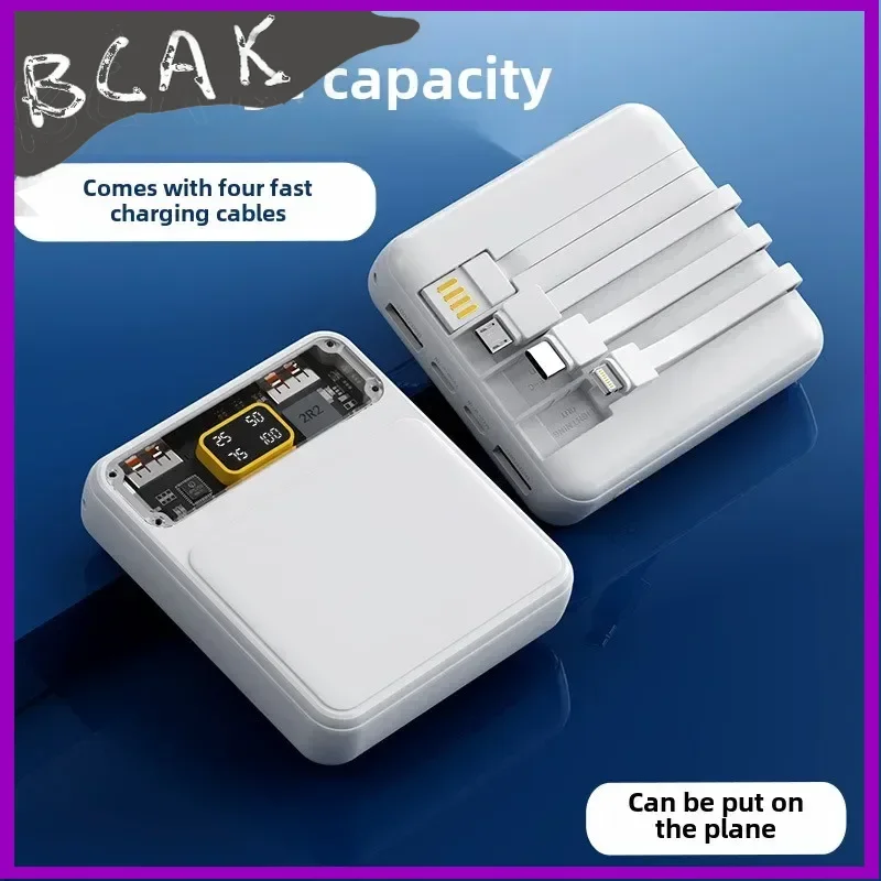 Hot Mini Self-contained Cable Power Bank 20000mAh Large Capacity Fast Charging Transparent BCAK Mobile Power Supply Gift