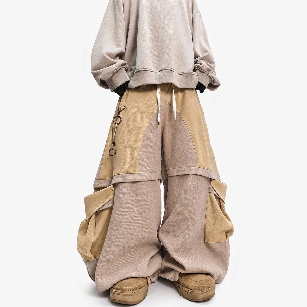 ARENS Hip-Hop Streetwear Loose Multi Pockets Splicing Decorate Casual Pants 2026 American Trendy Wide Leg Men's Trousers