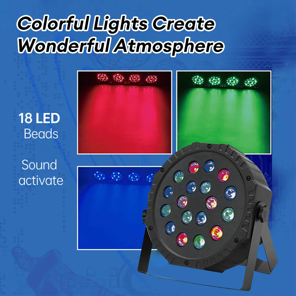 18 LED Stage Light RGB DMX512 Stage Flat Par Lighting DJ Equipment Disco Party Lighting Christmas Bar Club Wedding Show Light