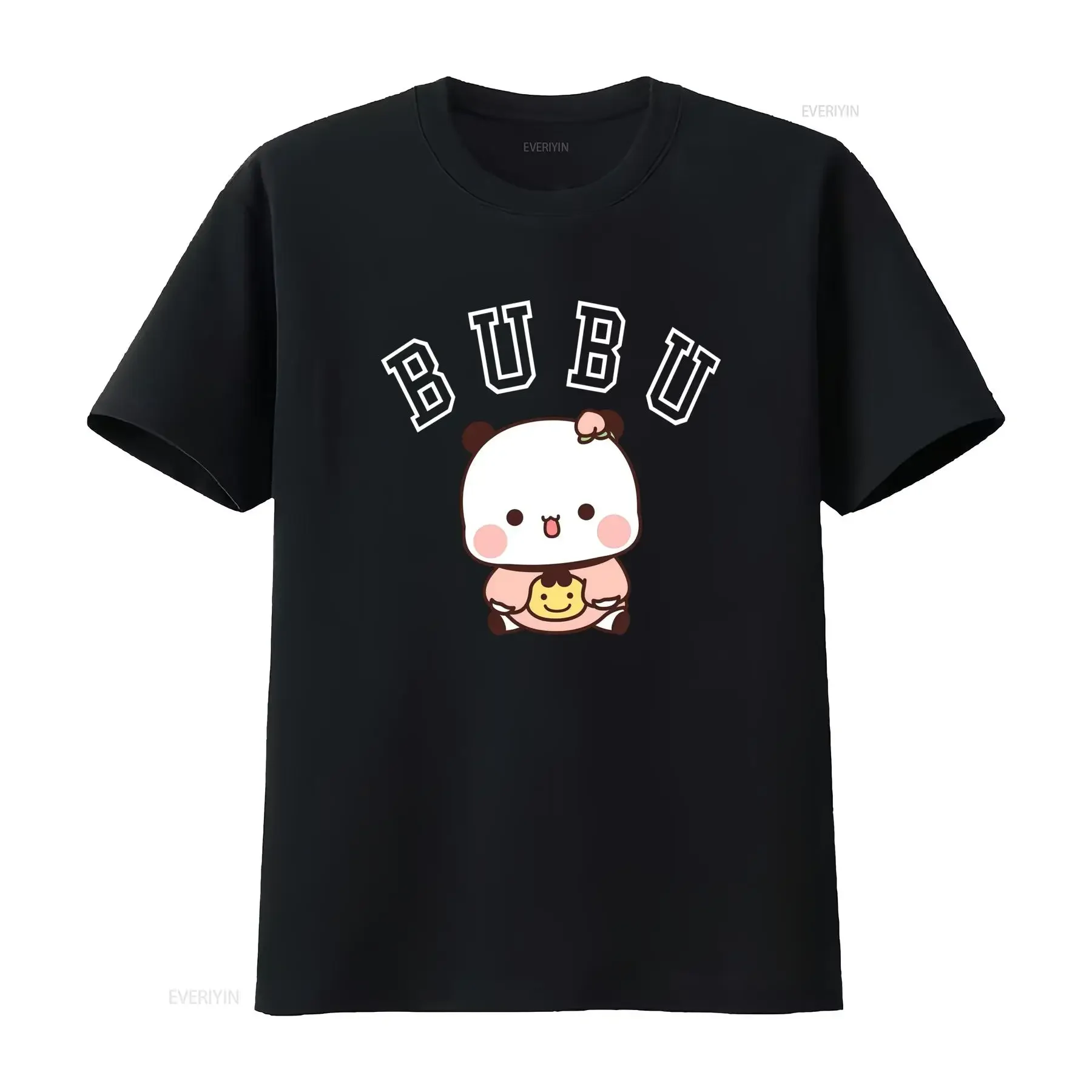 Maglietta con scritta Orsetto Panda Bubu Dudu Nero Morbido Kawaii Leggera Traspirante Girocollo Vestibilità Regolare vintage