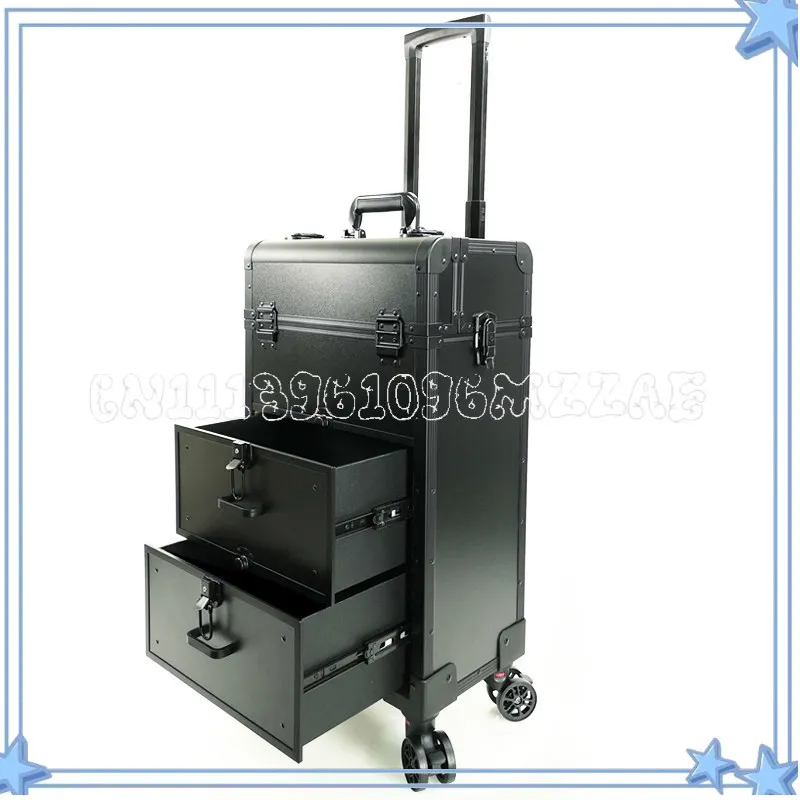 Luxury Aluminum Alloy Trolley Makeup Case, Professional Storage Toolbox for Makeup Nail Art Hairline