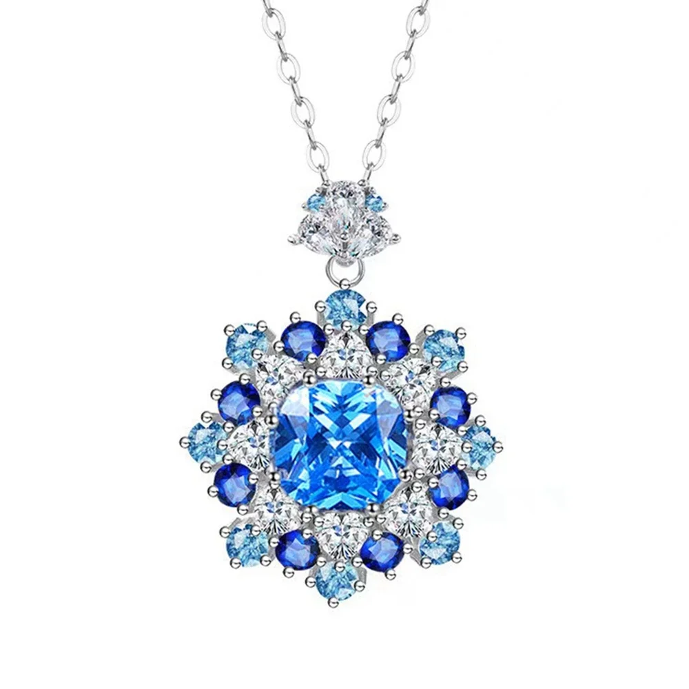 Vinregem Sparkling Aquamarine High Carbon Diamond Gemstone Necklaces Pendant 925 Sterling Silver Fine Jewelry Anniversary Gifts