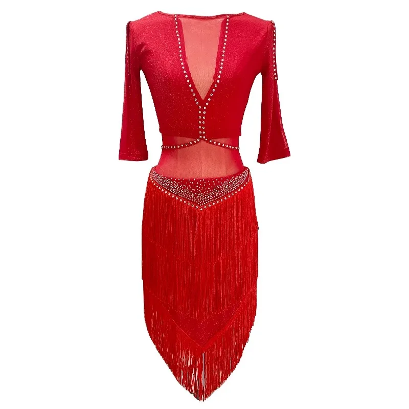 맞춤형 밸리 댄스 의상 연습복 세트(태슬 메쉬 포함) 동부 댄스 팀 공연 의상 탑 및 스커트