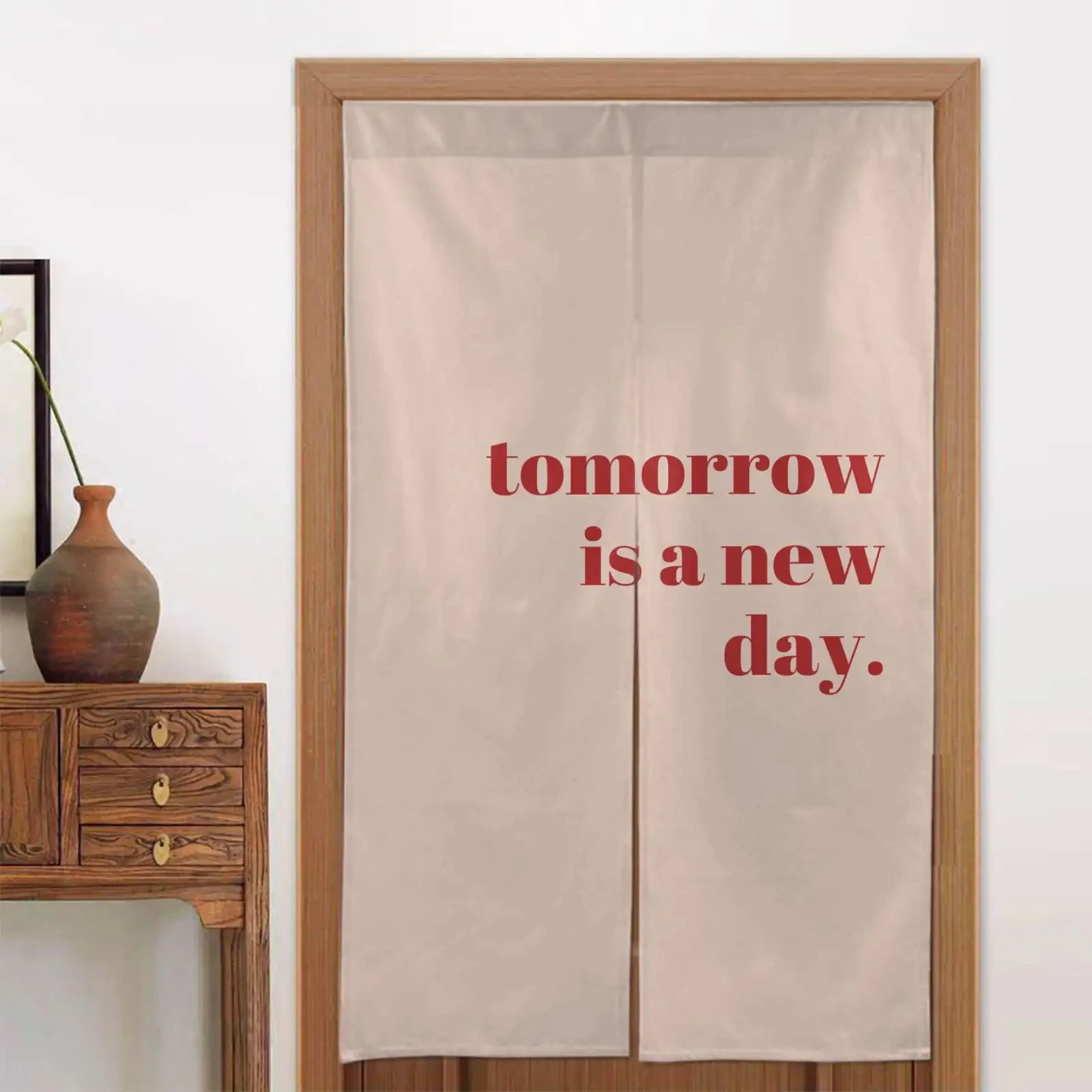 VIKAMA Minimalist Japanese-Style Text Door Curtain, Inspirational Slogan Half-Door Curtain, Kitchen and Bedroom Home Decor