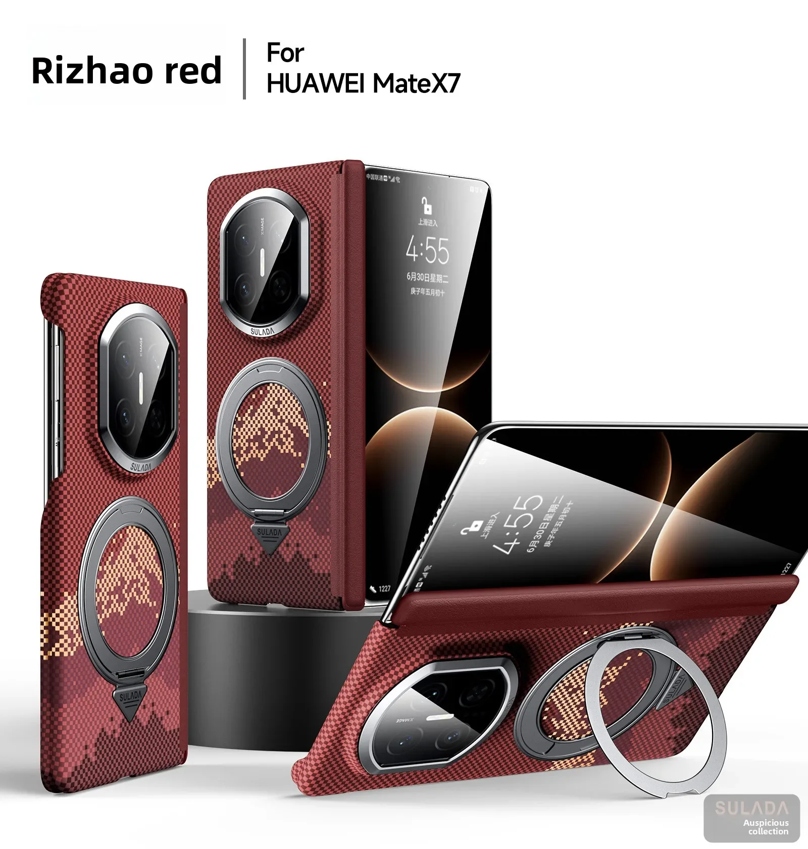 Magnetic stand phone case for huawei mate x7/x6 x5 SULADA auspicious golden mountain plaid hard case dual hinge protection case view 6