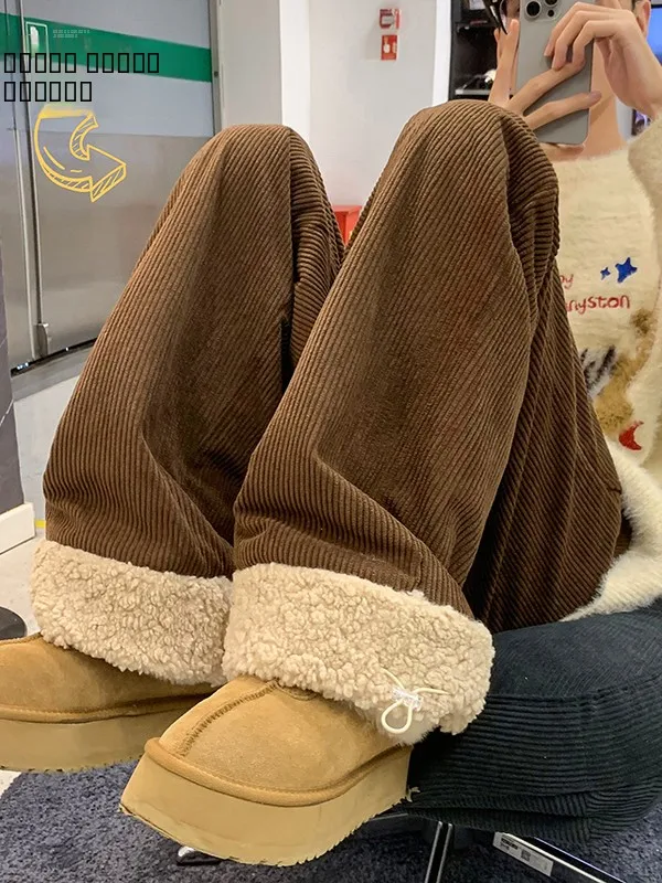 

Мужские зимние брюки из вельвета с подкладкой из овечьей шерсти, теплые хлопковые брюки, молодежные модные прямые брюки, повседневная одежда