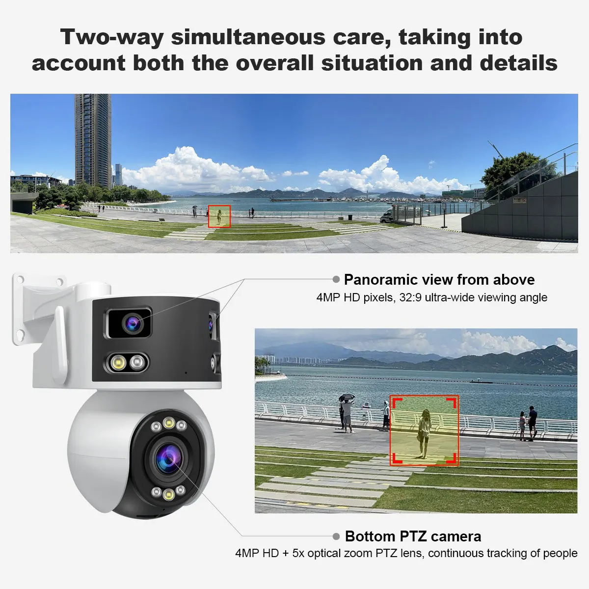 

Srihome SH055B 3 Lens 2 SCREEN WiFi Outdoor Camera Outdoor 8MP HD 2.4G&5G WIFI Security Camera Human AI Auto Detect Tracking Cam
