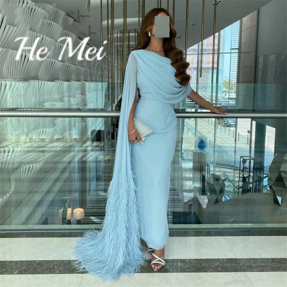 Elegant Prom Dress For Women Beach With Fearther Formal Evening Gowns Floor Length O-Neck Split Party Dresses فساتين الحفلات