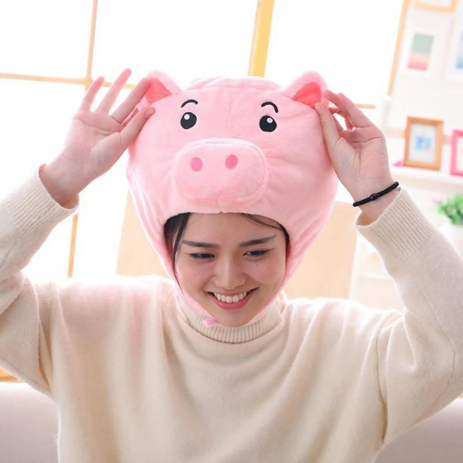 Novelty Pig Plush Hat Cosplay Photo Props Women Girls Dress up Animal Headgear