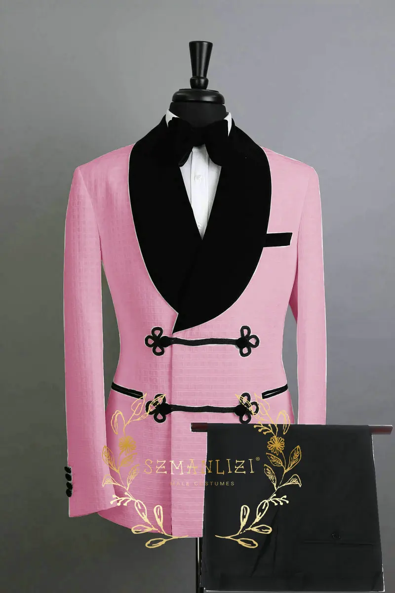 

Pink Plaid Mens Suit Blazer Sets Double Breasted Male Prom Groom Wear Wedding Tuxedo 2 Piece Set Terno Masculino Jacket+Pant